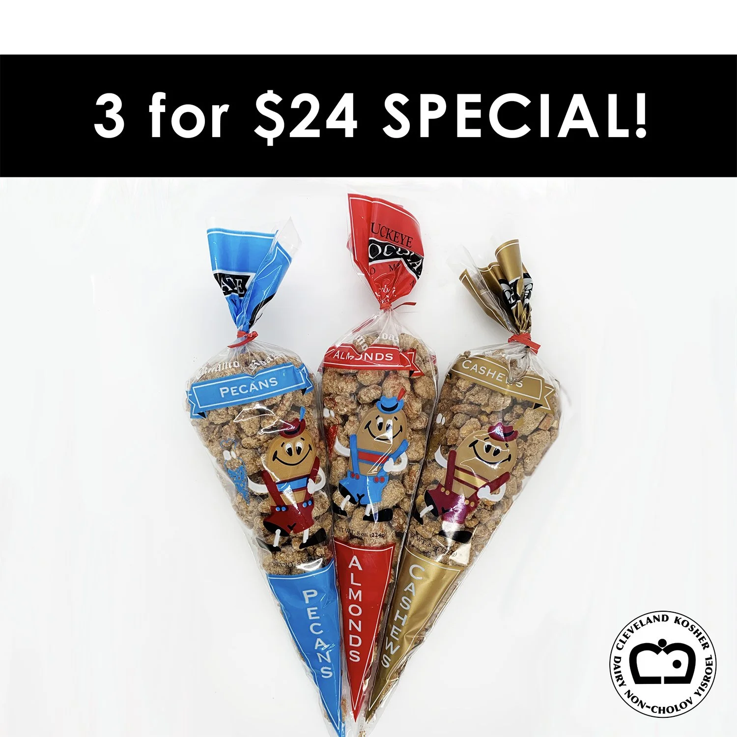 3 BAG SPECIAL - Cinnamon Roasted Nuts (1/2 lb each) — Buckeye